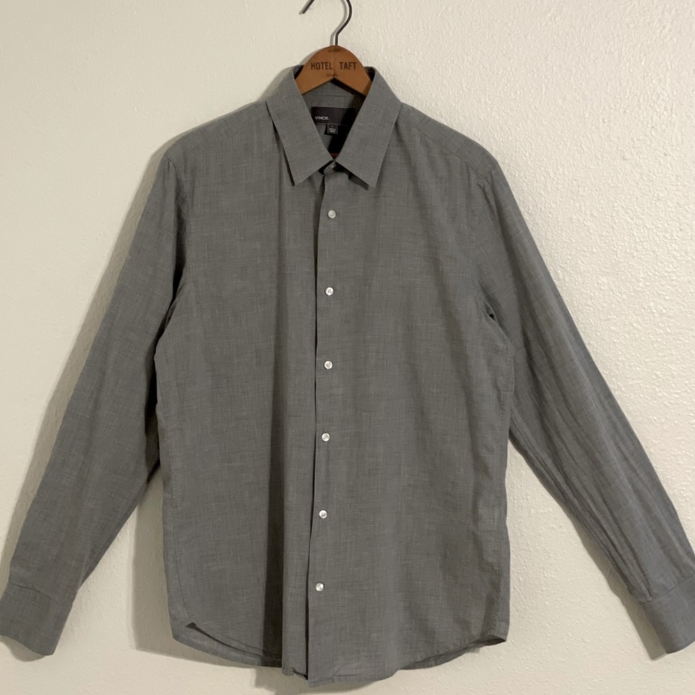 Vince - Long Sleeve Button Up - Heather Grey - 100% Cotton - Size Large